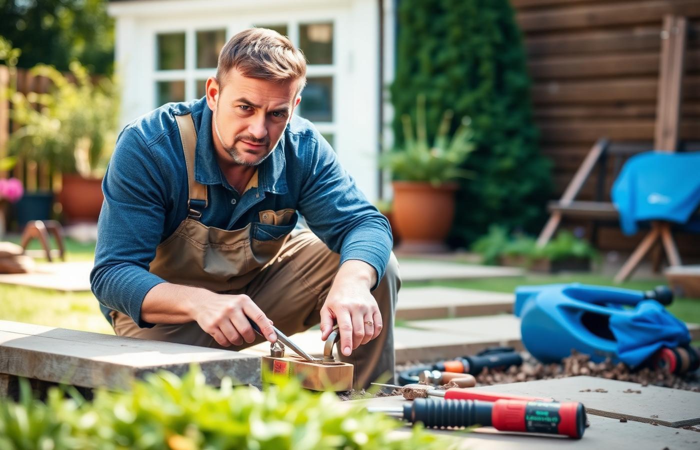 Oakline craftsman at work on a patio installation